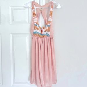 Sequin M pink babydoll vintage silk satin dress